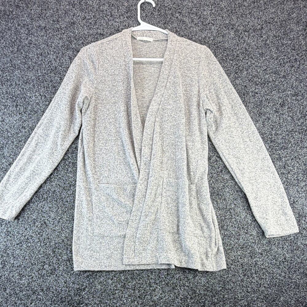Joie De Vivre Cardigan Womens Small Gray Marled Open Front Pockets Long Sleeve